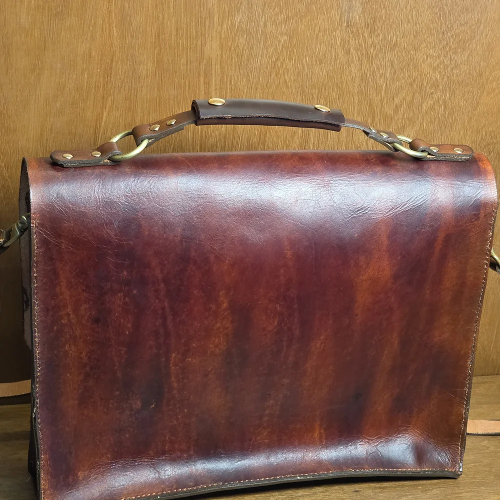 VINTAGE ENGLISH THICK LEATHER BRIEFCASE ATTACH PORTFOLIO LONDON